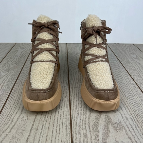 Dolce Vita Women's Jasmin Lace-Up Platform Sherpa Booties 11 Truffle Suede $150 - Picture 2 of 11
